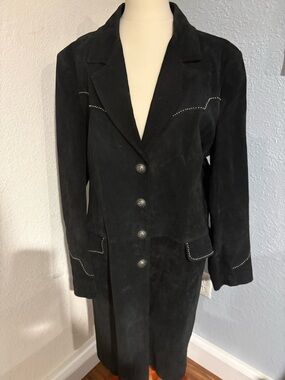VTG Cripple Creek Black Suede Western Jacket Studded Coat Cowgirl Womens XL